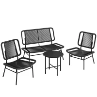 Outsunny Set Mobilier Grădină Ratan 4 Piese, Canapea pentru Exterior cu Măsuță Metalică, Negru(m-1)