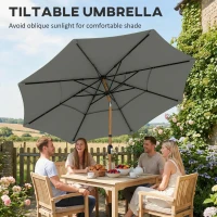 Outsunny Garden Parasol, Parasol Umbrella with 3-tier Roof, Crank Handle, Tilt Function, Polyester Canopy, Grey(m-4)