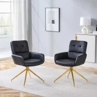 Chaise pivotante de salle, manger style luxe léger européen, lot de 2, patins antidérapants, 55x50x85 cm, Noir+Or(m-1)