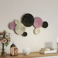 HOMCOM Wall Art a 8 Dischi 3D in Metallo, 110x7x58 cm, color Bronzo, Arancione e Giallo(m-10)
