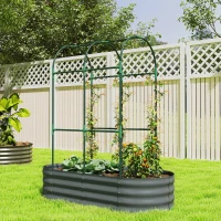 Outsunny Galvanised Raised Garden Bed with Arched Trellis, 4 x 2 x 4.6ft Metal Raised Bed for Garden with Open Bottom, Dark Grey(m-10)