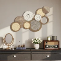 HOMCOM Décoration murale en bois, sculpture murale en bois, design unique à plusieurs disques, 83,8 x 44,5 cm, bois naturel(m-10)