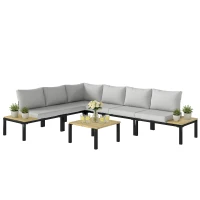 Outsunny Salon de Jardin Modulaire 6 Pièces Ensemble Canapé Extérieur Transformable en Lit Table Basse et Plateaux Latéraux Gris(m-11)