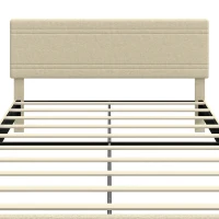 HOMCOM Estructura de Cama 160x200 cm con Somier de Madera Acolchada en Efecto Lino y 9 Patas de Acero Beige(m-6)