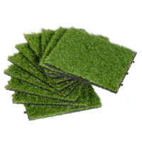 HOMCOM Gazon synthétique Artificiel Set de 10 Dalles Carreaux 30 x 30 cm épaisseur Confort 3,5 cm à emboîter Vert(m-11)