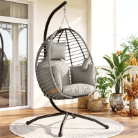 Outsunny Cadeira Supensa com Suporte com Cesta Dobrável Almofada e Apoio para a Cabeça  110x100x188 cm Cinza e Preto(m-11)