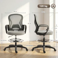 Vinsetto Chaise bureau ergonomique, fauteuil de bureau avec repose-pieds et accoudoirs, en maille, 59 x 65 x 123 cm, Gris(m-3)