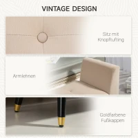 HOMCOM Opslagbank met Armleuningen, Fluweelachtig Polyester, Rubberhout, 107 x 42 x 65 cm, Beige(m-6)