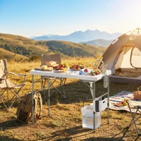 Outsunny Mesa Plegable Camping con Fregadero Grifo Altura Regulable Cubo Plegable Ranuras Regla y Bolsa de Transporte(m-9)