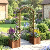 Outsunny Wooden Garden Arch with 2 Planter Boxes, Outdoor Rose Arch Trellis for Climbing Vines, Carbonised(m-10)