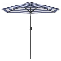 Outsunny Ombrellone da Giardino Inclinabile 2.3x2 m in Poliestere 180g/m², Ombrellone per Esterno da Terrazzo e Patio con Apertura a Manovella, Palo in Metallo e 6 Stecche, Blu e Bianco(m-11)