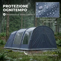 Outsunny Tenda Campeggio a Tunnel per 2-4 Persone Alta 210cm con 2 Stanze, Impermeabile 3000mm per Trekking, Blu navy(m-5)