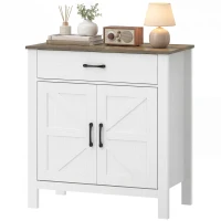 HOMCOM Buffet salon, meuble de rangement avec 2 portes de grange, tiroir et étagère réglable, 77x39,3x81,5cm, blanc et marron(m-13)