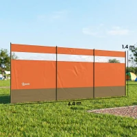 Outsunny Camping Windbreaker with Clear Windows, Carry Bag and Steel Poles, for Beach Caravan Campervan, 440 x 140cm, Orange(m-3)