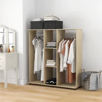 HOMCOM Roupeiro de Madeira Móvel Armário Roupeiro Aberto com 2 Barras para Pendurar e 3 Prateleiras 120x40x128 cm Madeira(m-10)