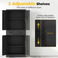 HOMCOM Metal Storage Cabinet, 180cm Tall Tool Cabinet with Locking Doors, Drawer and Adjustable Shelves, Black(m-7)