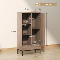 HOMCOM Aparador para Salón Moderno con Puerta Cajón Estante Ajustable y 3 Compartimentos Abiertos 60x34x121 cm Natural(m-3)