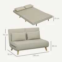 HOMCOM Slaapbank Relaxbank Sofa Couch, incl. 2 kussens, fluwelen look, 130 x 78 x 79 cm, beige(m-3)