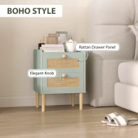HOMCOM Bedroom Chest of Drawers, Boho Rattan Dresser with 2 Drawers, Storage Cabinet for Living Room, Hallway, Entryway, Olive Green(m-5)