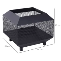 Outsunny Metal Square Fire Pit Outdoor Mesh Firepit Brazier w/ Lid, Log Grate, Poker for Backyard, Camping, Bonfire, Wood Burning Stove, 44 x 44 x 40cm, Black(m-3)