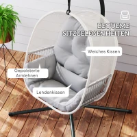 Outsunny Hangstoel met Frame, Eivormige Hangschommel met Zacht, Diep Kussen, Zitkussens Lichtgrijs(m-5)