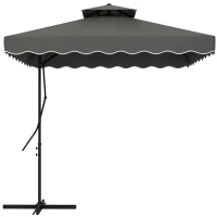 Outsunny Tuinparasol, zweefparasol, decoratieve rand, ventilatiedak, metalen frame, 2,4x2,4x2,6m, donkergrijs(m-11)