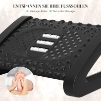 HOMCOM Voetensteun voor aan het Bureau, Hoogteverstelbare Voetkruk met Massage-Oppervlak en Wielen, Kunststof, Zwart(m-6)
