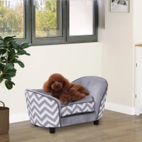 PawHut Canapé chien chat sur pied style graphique contemporain coussin amovible lavable grand confort + pochette rangement 68,5L x 40,5l x 40,5H cm gris blanc(m-10)