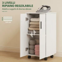 HOMCOM Mobile Stiro Pieghevole a Ruote con Mensola Regolabile e Chiusura Morbida, in Legno e Tessuto, 128x43x83 cm, Bianco(m-6)