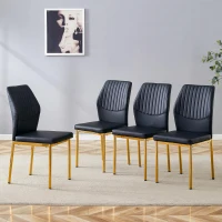 Lot de 4 chaises de salle à manger, style léger-luxe, patins antidérapants, 43x42.6x93 cm, Noir+Doré(m-1)