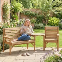 Outsunny Wooden Garden Furniture Set , 1 Chair, 1 Bench and Detachable Table, Natural Wood Finish(m-2)