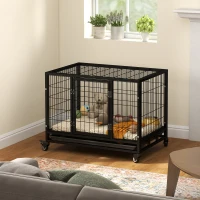 PawHut Cage pour chien animaux cage de transport sur roulettes 2 portes verrouillables plateau amovible 92 x 62 x 75 cm noir(m-2)