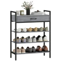 HOMCOM 4-laags schoenenrek, halrek voor maximaal 9 paar schoenen, spaanplaat, metaal, grijs(m-11)