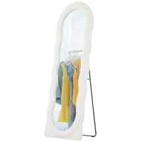 HOMCOM Ganzkörperspiegel 160 x 60 cm Gewölbter Standspiegel mit Wellendesign Bruchsichere Glas Weiß(m-11)