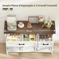 HOMCOM Credenza Cucina in Legno con 3 Ante a Fienili, 2 Cassetti e 2 Ripiani Regolabili, Bianco(m-5)