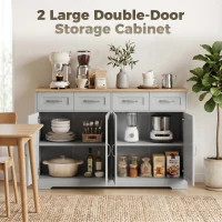HOMCOM Sideboard Buffet Cabinet, 140 cm Kitchen Storage Cabinet with 4 Drawers, 4 Doors and 2 Adjustable Shelves, Grey(m-4)