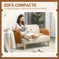 HOMCOM Sofá de 2 Plazas Tapizado en Terciopelo con Reposabrazos y Patas de Madera Sofá Pequeño Carga 240 kg 130x74x76 cm Crema(m-7)