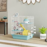 PawHut Cage hamster, cage rongeur à 3 niveaux, avec roue d'exercice, tunnel de jeu, gamelle, cabane, 34,5 x 27,5 x 41 cm, bleu(m-11)