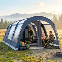 Outsunny Tenda Campeggio a Tunnel per 2-4 Persone Alta 210cm con 2 Stanze, Impermeabile 3000mm per Trekking, Blu navy(m-10)