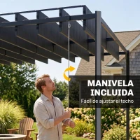 Outsunny Pérgola de Jardín 3x4 m con Protección UPF 50+ Gazebo con Techo Ajustable Estructura de Metal para Exterior Gris Oscuro(m-7)