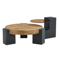 Table basse ronde moderne à 2 niveaux, design démontable et modulable, bords arrondis, 61x61x30 cm, Couleur naturelle(m-11)