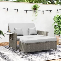 Outsunny Rattan Day Bed, with Footstool - Light Grey(m-10)