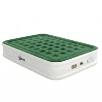 Outsunny Inflatable Mattress, Double Air Bed with Built-in Electric Pump, 3 Mins Inflation, Flocked Surface, Dark Green(m-1)