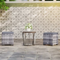 Outsunny Set of 2 Rattan Storage Ottoman, Outdoor Footstool with Removable Cushions, Garden Storage Seat for Balcony, Porch, Living Room, Dark Grey(m-10)