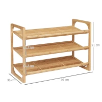 HOMCOM Schoenenrek voor 9 paar schoenen, 3 niveaus, opstaande randen, bamboehout, 76 x 33 x 51 cm(m-3)