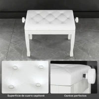 HOMCOM Banco de Piano Altura Ajustable Banqueta de Piano Asiento de Cuero Sintético Patas de Madera 64x35x55 cm Blanco(m-5)