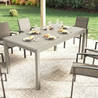 Outsunny Extending Garden Table, Aluminium Outdoor Dining Table for 8-10 with Wood-Like Grained Surface, Light Grey Wood Effect(m-19)