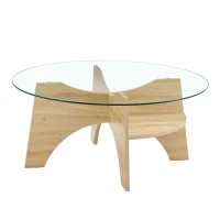 Table basse ronde en verre, design moderne, patins antidérapants, 80x80x36 cm, Couleur naturelle(m-11)