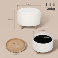 HOMCOM Teddyfleece Poef met Verborgen Opbergruimte, Omkeerbaar Deksel, 56 cm x 56 cm x 42 cm, Wit(m-3)