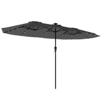 Outsunny Sombrilla Doble de Jardín 4x2 m con 36 Luces LED UPF50+ Manivela 12 Varillas  Resistente al Agua Gris Oscuro(m-1)